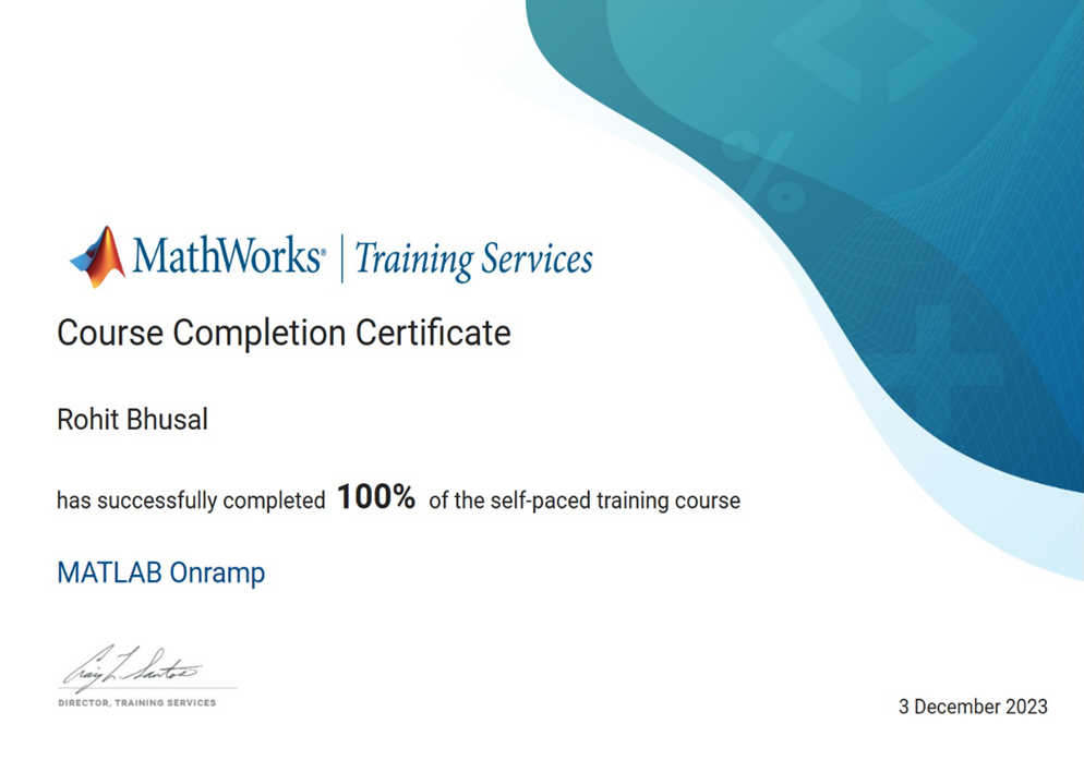 MATLAB Onramp Certificate